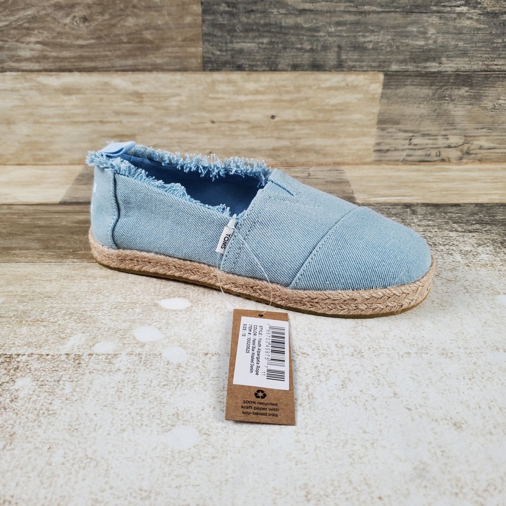 TOMS Alpargata Rope Youth Loafers Shoes Sz 13 Pastel Blue Washed Denim Slip On